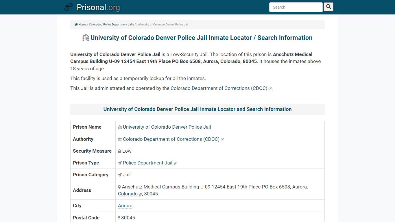University of Colorado Denver Police Jail-Inmate Locator ...